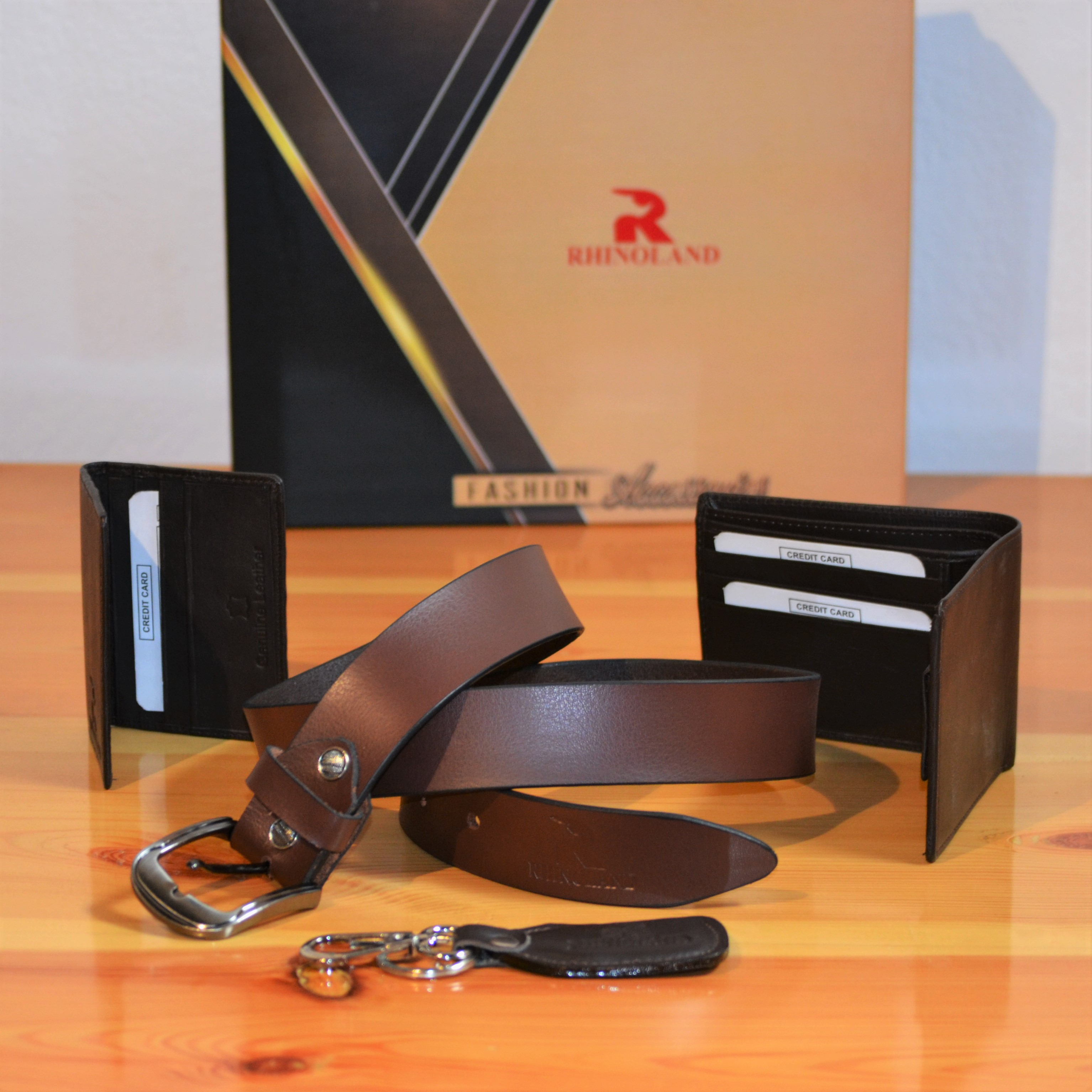 Rhinoland Gift Set Of Belt, Wallet, Card Holder & Keyring Combo For Men Made With Genuine Leather