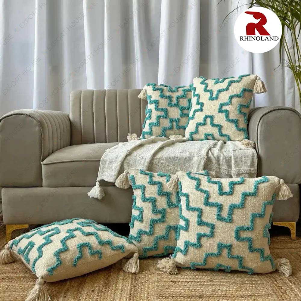 Azure Grid Cushion